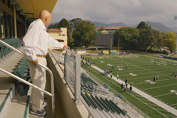 Fred Brown, looking out at Spanos Stadium. 