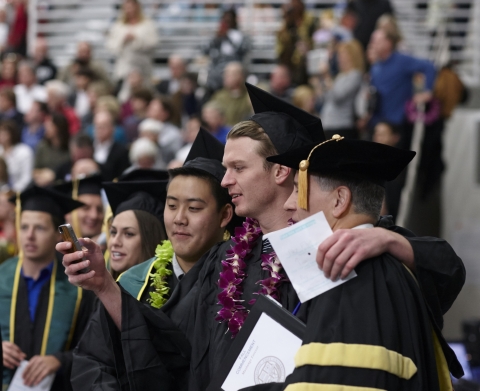 Winter Commencement, 2014 - one of the first selfies with President Armstrong?
