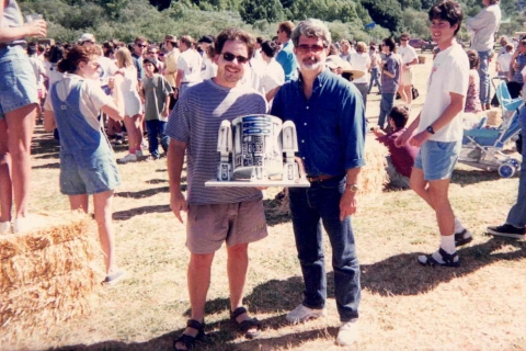 Alumnus Damon Claussen with George Lucas at Skywalker Ranch