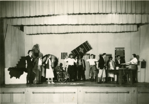 Armendáriz, pictured second from right, amid “The Bad Man” cast in a production photo at Crandall Gym in 1932.