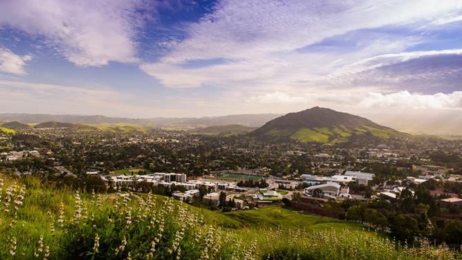 Cal Poly campus landscape with hills