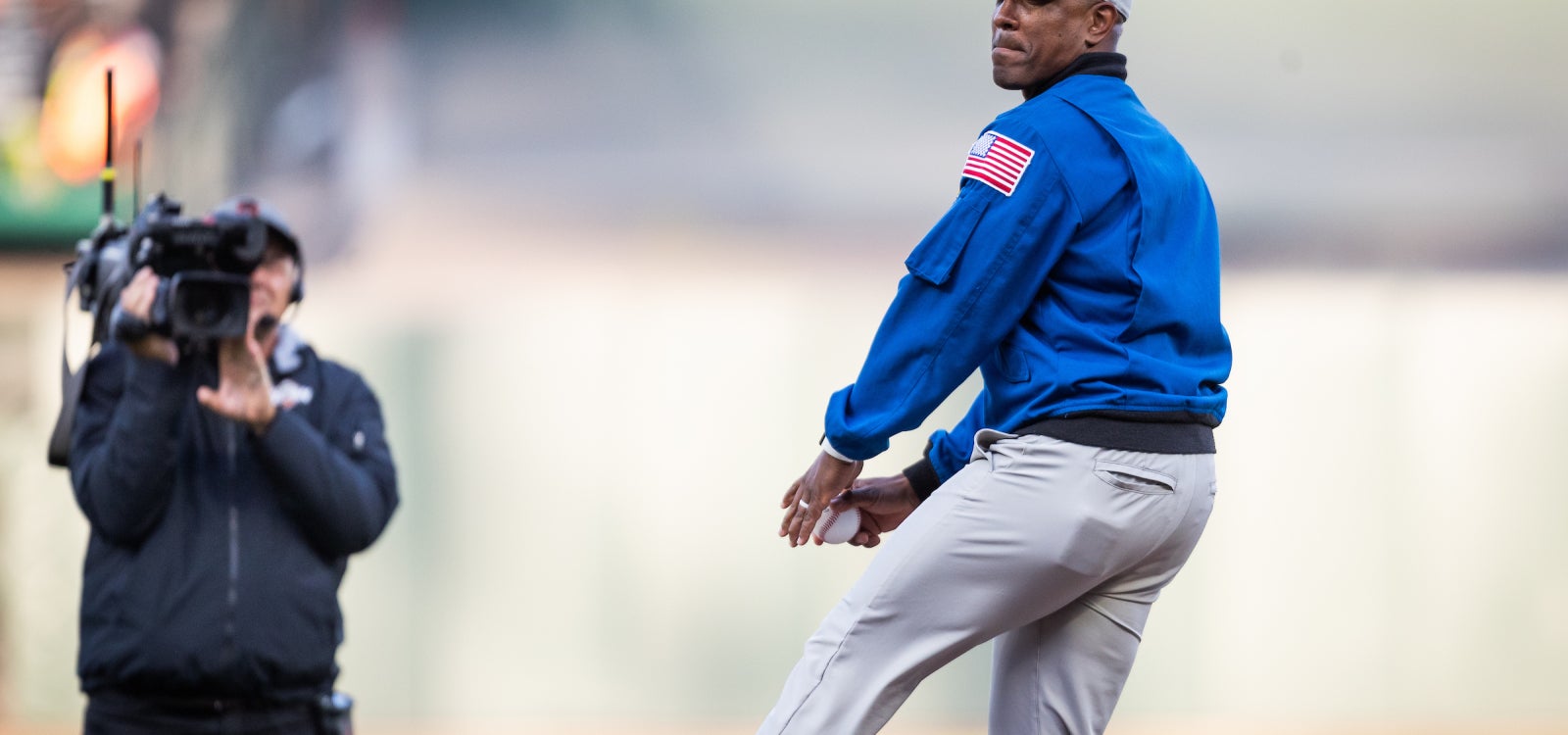 Victor Glover throwing out the first pitch at the SF Giants game.