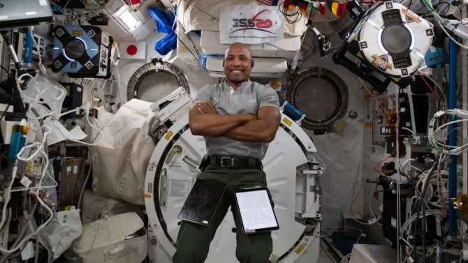 A portrait of Victor Glover on the Space Station 