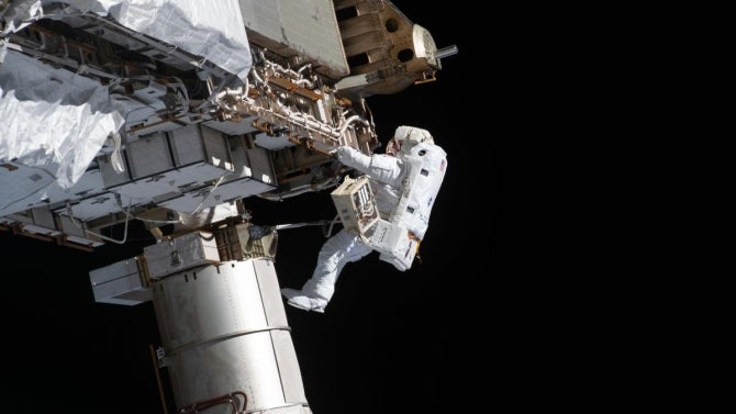 Astronaut Victor Glover shown on one of his four spacewalks. 