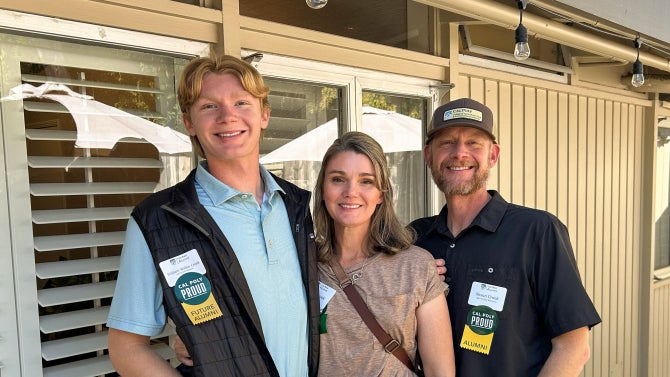 Cal Poly future and current alumni smile for a photo at Legacy Luncheon 2025.